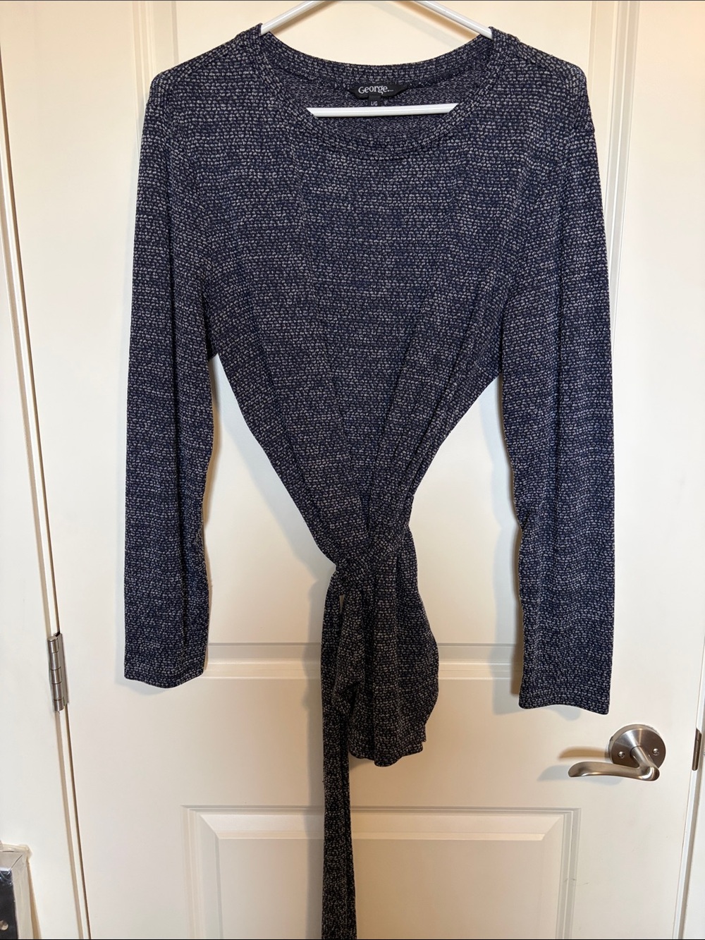 George Navy Speckled Tie-Waist Long Sleeve Top
